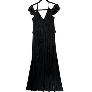 Express Womens Black Maxi Dress Size M Babydoll Y2K Mesh Whimsigoth Empire Waist